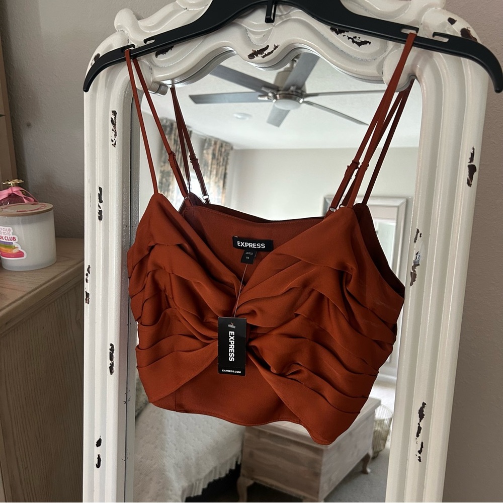 Express Rust Ruched Satin Cropped Cami